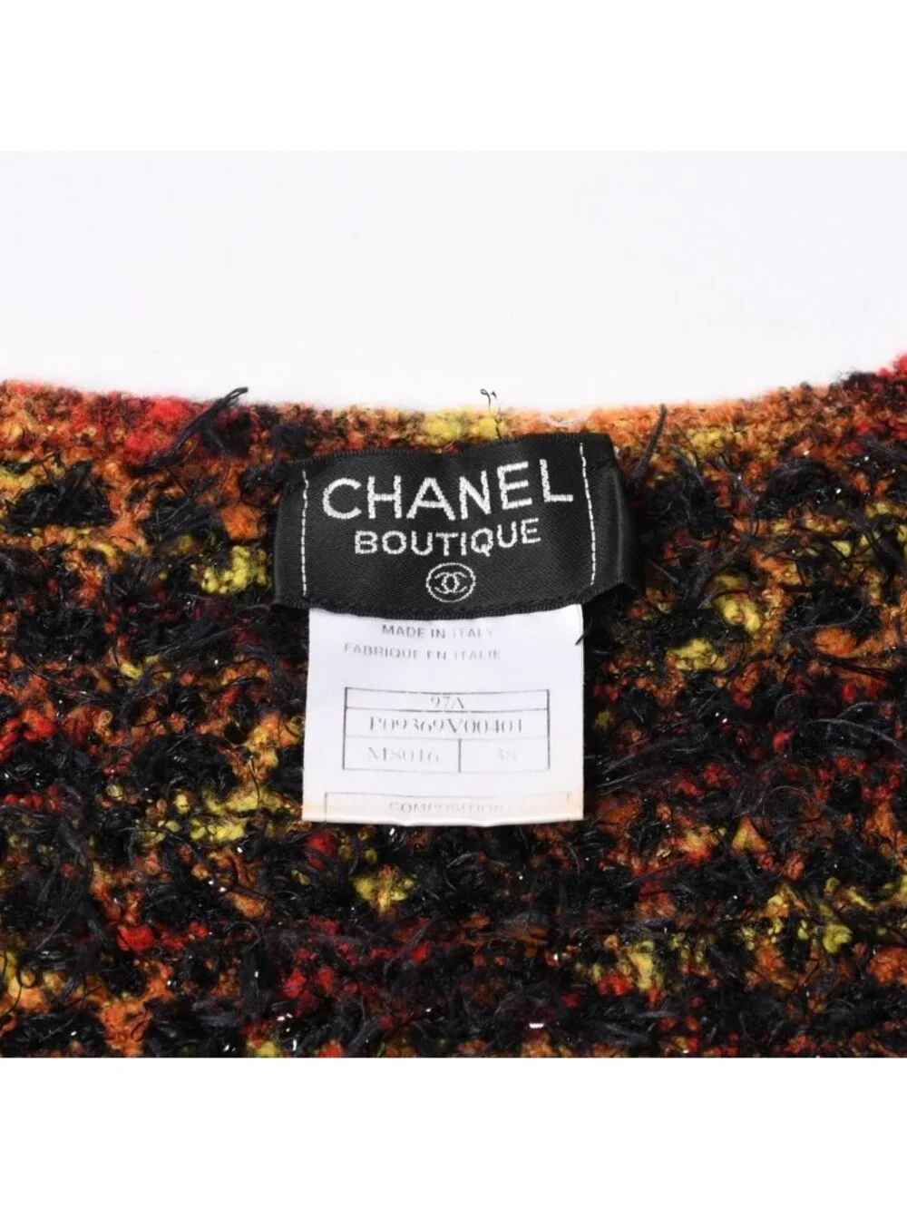 Chanel V-neck Knit Sweater CC Logo Multicolor Wool